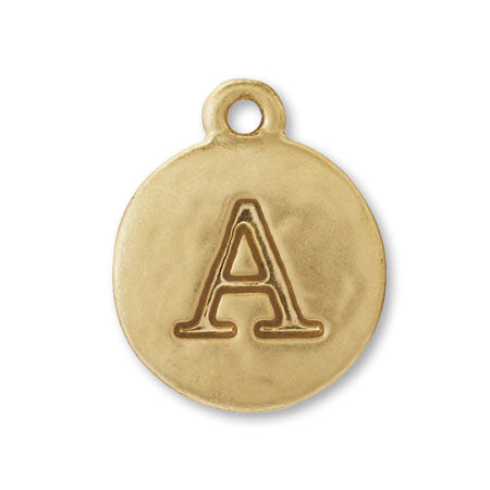 Charm plate emboss initial A matte gold