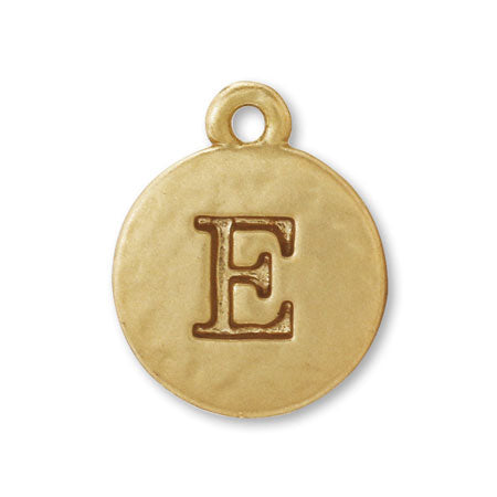 Charm plate emboss initial E matte gold