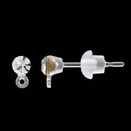 Earrings with resin stone ring and catch, clear