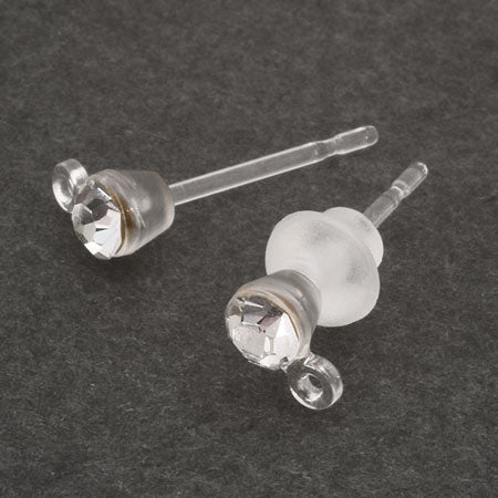Earrings with resin stone ring and catch, clear