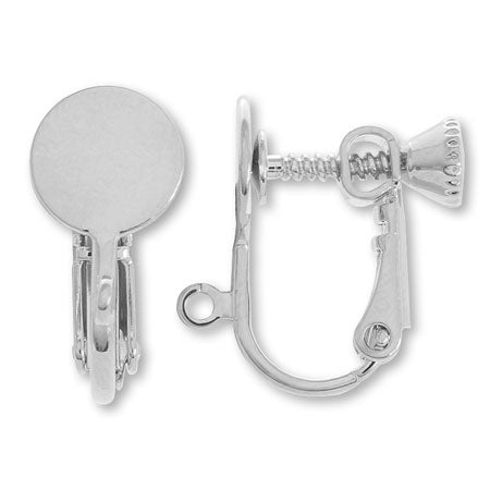 イヤリング ネジバネ丸皿 タテカン付 ロジウムカラー