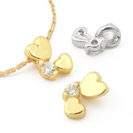 チャーム キュービックジルコニア ダブルハート ゴールド
