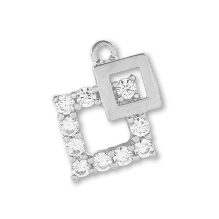 Charm cubic zirconia double square rhodium color