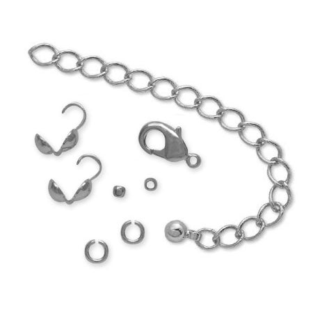 Metal fittings set for threading, lobster adjuster, rhodium color
