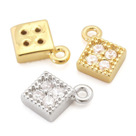 Charm cubic zirconia square mill rhodium color