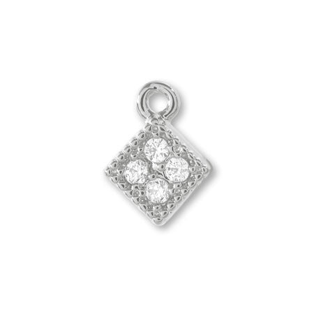 Charm cubic zirconia square mill rhodium color