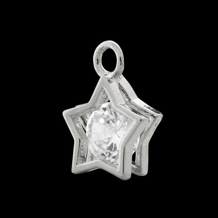 Charm cubic zirconia star frame rhodium color