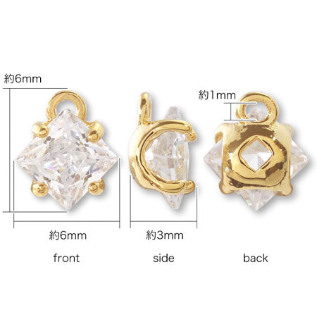 Charm Cubic Zirconia Nail Square Rhodium Color