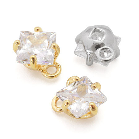 Charm Cubic Zirconia Nail Square Rhodium Color