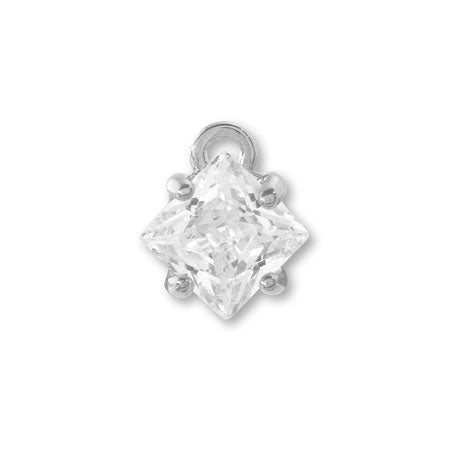 Charm Cubic Zirconia Nail Square Rhodium Color