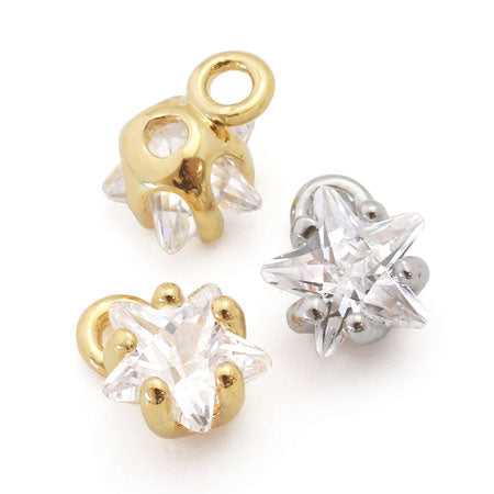 チャーム キュービックジルコニア 爪留めスター ロジウムカラー