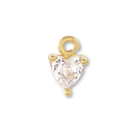 Charm Cubic Zirconia Claw Heart Gold