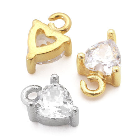 Charm Cubic Zirconia Claw Heart Rhodium Color