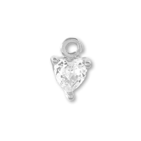 Charm Cubic Zirconia Claw Heart Rhodium Color