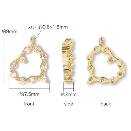チャーム キュービックジルコニア オープンハート ゴールド
