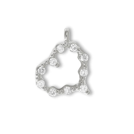 Charm cubic zirconia open heart rhodium color