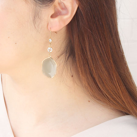Design hook earrings with U-shaped ring No.3 Cubic zirconia/RC