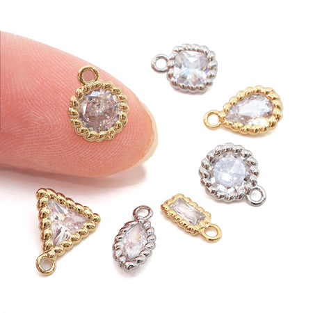 Charm Cubic Zirconia Twist Frame Rectangle Rhodium Color