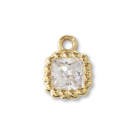 Charm Cubic Zirconia Twisted Frame Square Gold