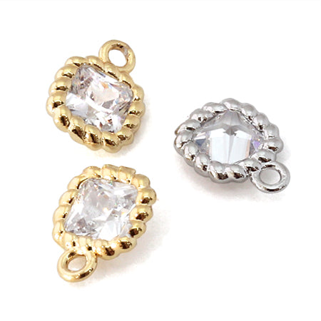 Charm Cubic Zirconia Twisted Frame Square Gold