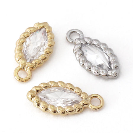 Charm cubic zirconia twist frame marquise rhodium color