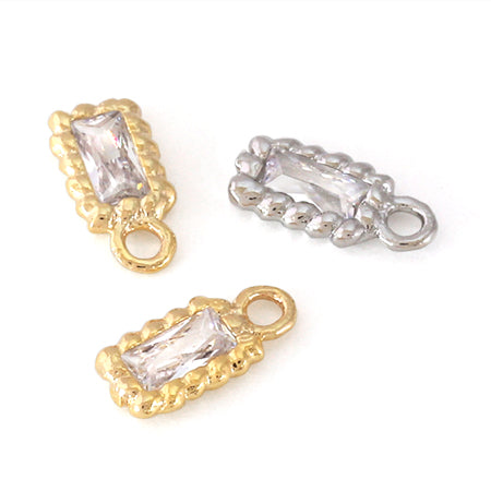 Charm Cubic Zirconia Twist Frame Rectangle Rhodium Color