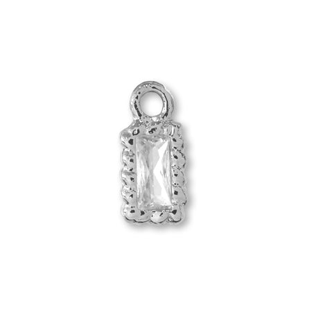 Charm Cubic Zirconia Twist Frame Rectangle Rhodium Color