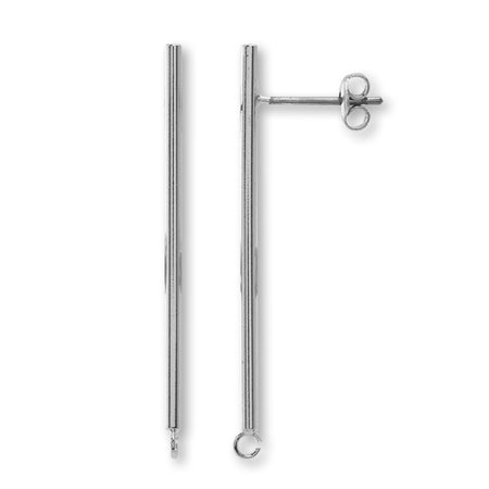 Stainless Steel Earrings Stick Round Wire No.1 Rhodium Color