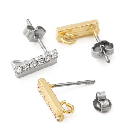 Stainless steel earrings with stick stone crystal/RC