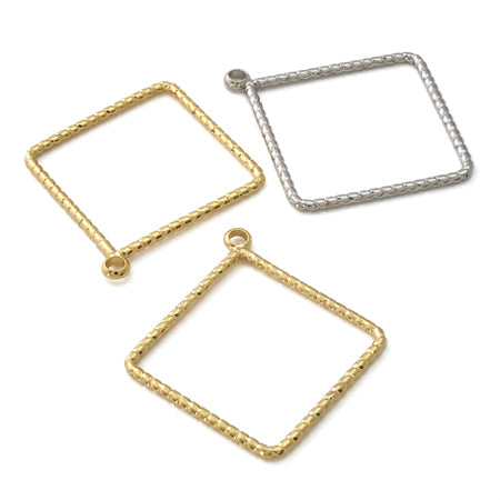Metal ring parts pattern line square ring rhodium color