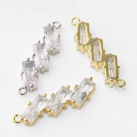 Charm Cubic Zirconia Claw Bucket 3 Rows 2 Rings Rhodium Color
