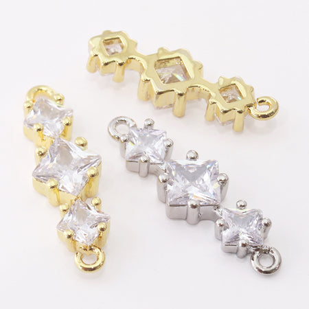 Charm Cubic Zirconia Nail Square 3 Row No.1 Rhodium Color