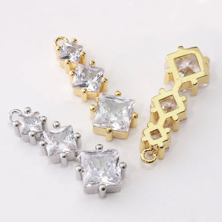 Charm Cubic Zirconia Nail Square 3 Row No.2 Gold