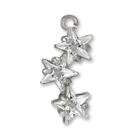 Charm Cubic Zirconia Claw Star 3 Rows Rhodium Color