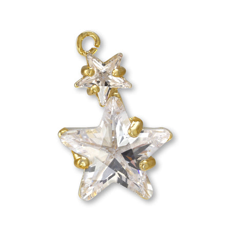 Charm Cubic Zirconia Claw Star 2 Rows Gold