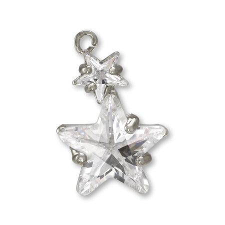 Charm Cubic Zirconia Claw Star 2 Rows Rhodium Color