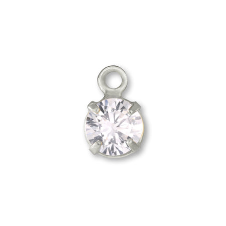 Charm cubic zirconia simple round rhodium color