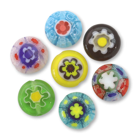 Millefiori glass round flat mix 8mm