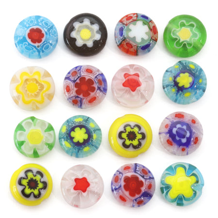 Millefiori glass round flat mix 8mm