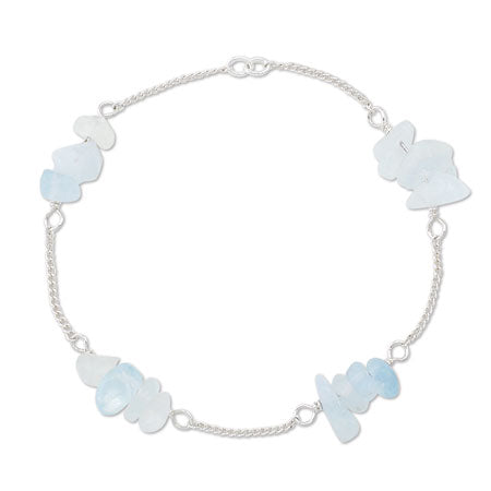 Natural stone glasses fastening chain Sazare aquamarine (natural)/Silver -plated