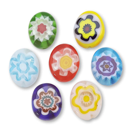 Millefiori glass flat oval mix approx. 8 x 10 mm