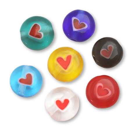 Millefiori glass round flat heart mix approx. 6mm