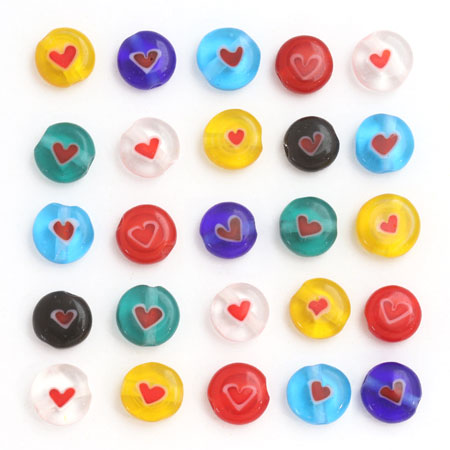 Millefiori glass round flat heart mix approx. 6mm
