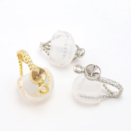 Wire clip with stone ring, round rhodium color