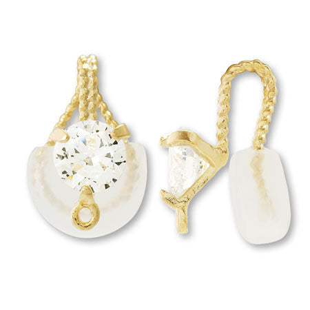 Wire clip cubic zirconia round with ring gold