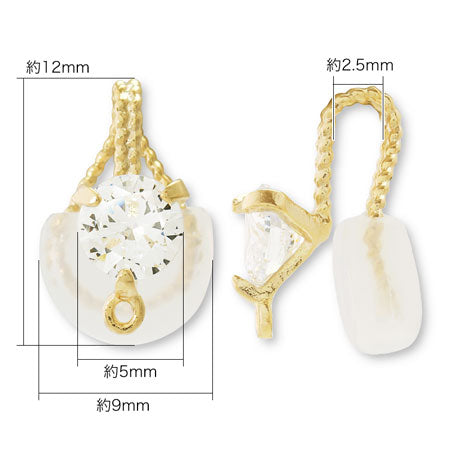 Wire clip cubic zirconia round with ring rhodium color