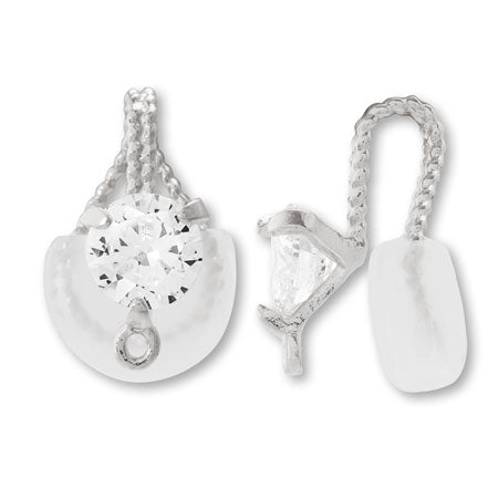 Wire clip cubic zirconia round with ring rhodium color