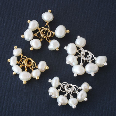 めがね留めフリンジチャーム 淡水パール ホワイト/シルバーメッキ