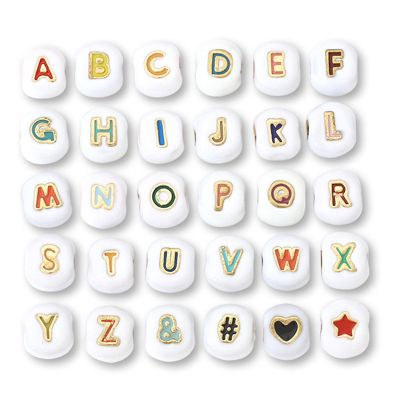 Metal Beads Initial Round White/G