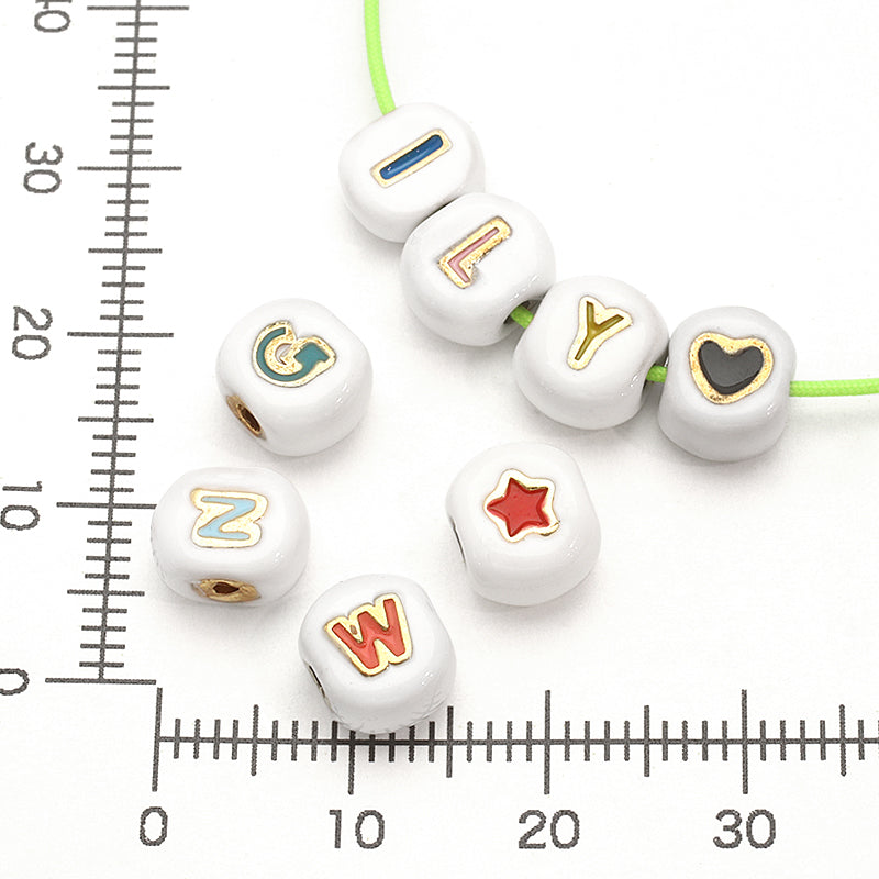Metal Beads Initial Round White/G
